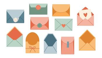 Envelope set. Isolated hand drawn envelopes. Spring modern collection. Vector illustrations for web and print.