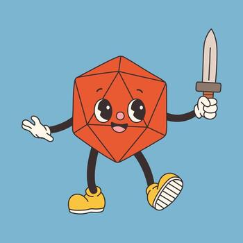 DND Dice for Board games in old classic cartoon style, groovy RPG dice for table game vector