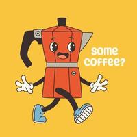 Groovy coffee character. Retro Mascot Vintage Coffee Character Illustration. Vector illustration