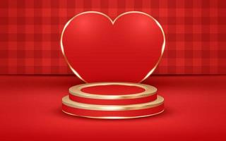 Red Checkered Valentine's Day Background with Podium and Golden Light vector