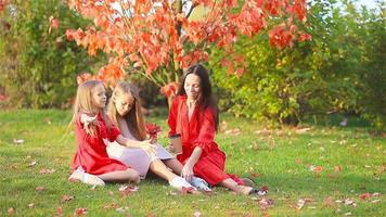 kleines Mädchen mit Mutter draußen im Park am Herbsttag video