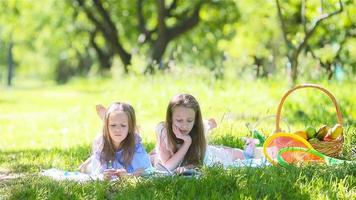 Due poco bambini su picnic nel il parco video