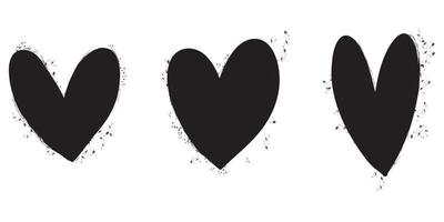 conjunto de signos de corazones de graffiti pintados con spray en negro sobre blanco. símbolo de gota de corazón de amor. aislado sobre fondo blanco. ilustración vectorial vector