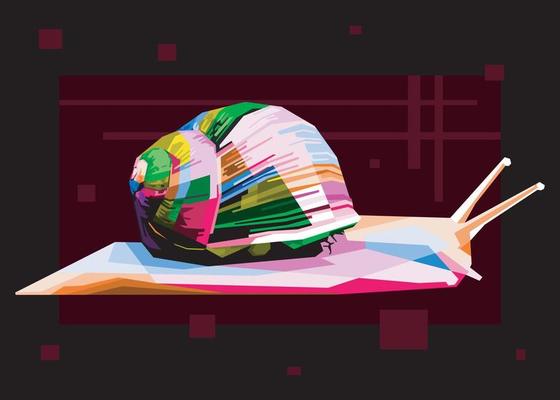 colorful snail on pop art style isolated with black backround