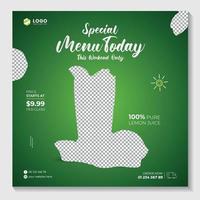 Lemon juice social media post or square flyer design template vector