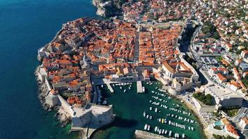 Aerial drone view of the Old historic city of Dubrovnik in Croatia, UNESCO World Heritage site. Famous tourist attraction in the Adriatic Sea. Best destinations in the world. video