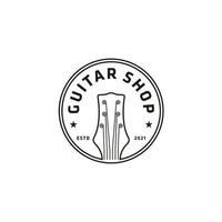 Guitar shop minimalist circle logo design for musical instruments shop, store, record studio, label vector