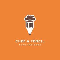 Chef hat and pencil combination, for cafe, food writer blog restaurant recipes logo design icon vector