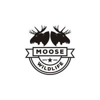 Moose head antler two head vintage logo design template vector icon illustration