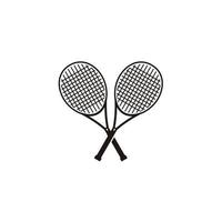 icono de diseño de logotipo minimalista de tenis. raquetas de tenis negras cruzadas con una pelota vector