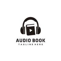 audio libro con auriculares logo diseño inspiración vector