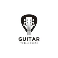 Guitar minimalist logo design for musical instruments shop, store, record studio, label vector