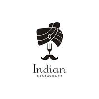 Fork mustache Indian food restaurant logo design vector