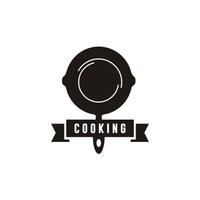 Cooking class logo. Vintage old skillet cast iron logo design restaurant vector