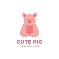 Pig, mother and baby pig, cute pig logo design vector