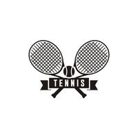 icono de diseño de logotipo minimalista de tenis. raquetas de tenis negras cruzadas con una pelota vector