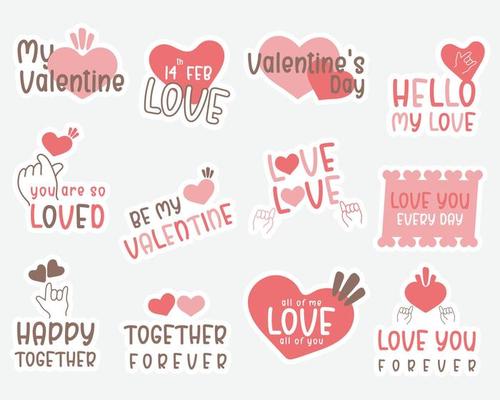 Valentine's Day Sticker Set Vector Art & Graphics
