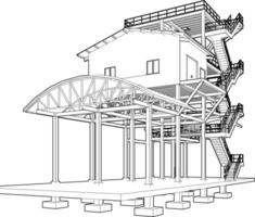 3d ilustración de industrial edificio vector