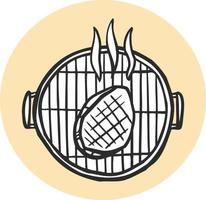 Grill with a piece of meat icon. vector