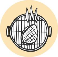 Grill with a piece of meat icon. vector