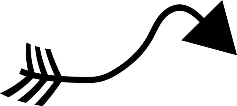The arrow is curved.