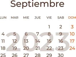 calendario mes septiembre en Español 2023. vector