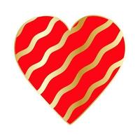 Happy Valentine's Day. Big red heart with golden wavy lines pattern vector