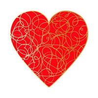 Happy Valentine's Day. Big red heart with gold spiderweb pattern. vector