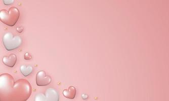 Realistic design for Valentine's Day, Mother's Day, Women's Day, Wedding. 3d shiny hearts on pink background. vector