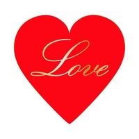 contento San Valentín día. grande rojo corazón con oro texto amor. vector