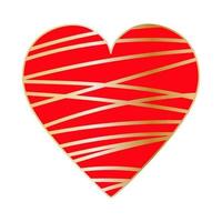 contento San Valentín día. grande rojo corazón con oro cinta modelo. vector