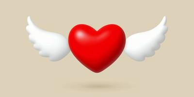 Red 3d heart with wings. Happy Valentine's Day 3d vector design element.