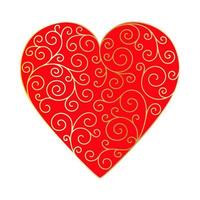 Happy Valentine's Day. Big red heart with golden botanical pattern. vector