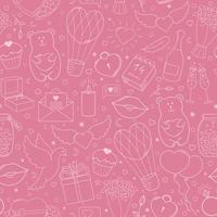 Happy Valentine's Day. Funny seamless pattern of vector hand drawn elements, pink and beige.