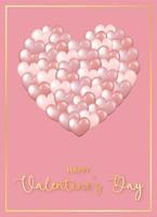 Happy Valentine's Day greeting card. 3d realistic shiny hearts on pink background. vector