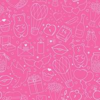 Happy Valentine's Day. Cute seamless pattern of vector hand drawn elements, bright pink and white.