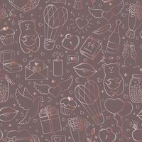 Happy Valentine's Day. Funny seamless pattern of vector hand drawn elements, gray and pearl.