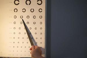 A hand with a pointer, an eye chart that can be used to measure visual acuity. The concept of vision correction photo