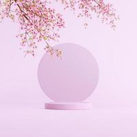 3d rendering Beautiful spring, cherry blossom background with pink background photo