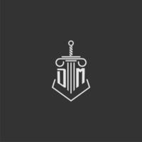 DM initial monogram law firm with sword and pillar logo design vector