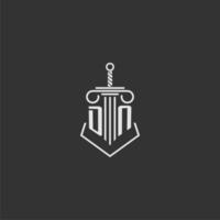 DN initial monogram law firm with sword and pillar logo design vector