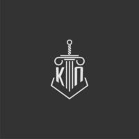 KN initial monogram law firm with sword and pillar logo design vector