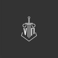 VN initial monogram law firm with sword and pillar logo design vector