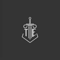 TE initial monogram law firm with sword and pillar logo design vector