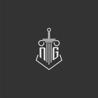 NG initial monogram law firm with sword and pillar logo design vector
