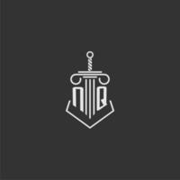 NQ initial monogram law firm with sword and pillar logo design vector