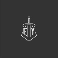 EY initial monogram law firm with sword and pillar logo design vector