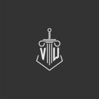 VW initial monogram law firm with sword and pillar logo design vector