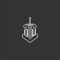 DW initial monogram law firm with sword and pillar logo design vector