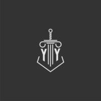 YY initial monogram law firm with sword and pillar logo design vector